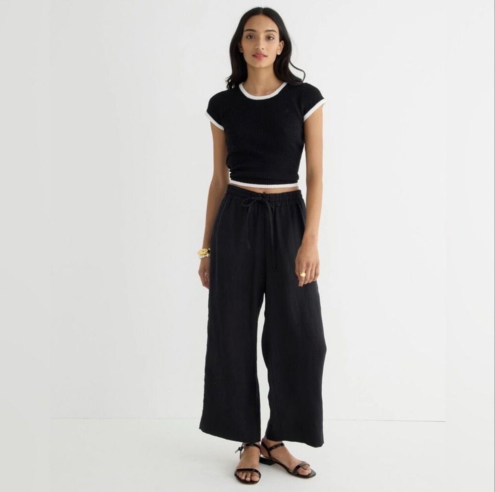 J. Crew Black Wide Leg Seaside Pants in Linen S